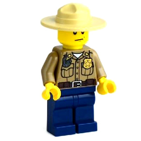 레고 시티 피규어 산림 경찰 Forest Police - Dark Tan Shirt with Pockets, Radio and Gold Badge, Dark Blue Legs, Campaign Hat, Angry Eyebrows and Scowl, White Pupils[레고정품 브릭스타]