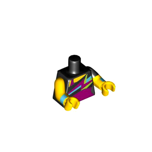 레고 피규어 상체 부품 여성 타이즈 패턴 Black Torso Bare Shoulder Top with Spiky Colors over Magenta Leotard Pattern / Yellow Arms with Wristbands and Black Left Short Sleeve / Yellow Hands[레고정품브릭스타]