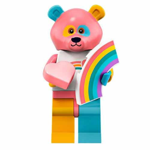 71025 레고 미니피규어 19탄 알록달록 곰 알바 Bear Costume Guy, Series 19 (Complete Set with Stand and Accessories)[포장윗면살짝개봉]