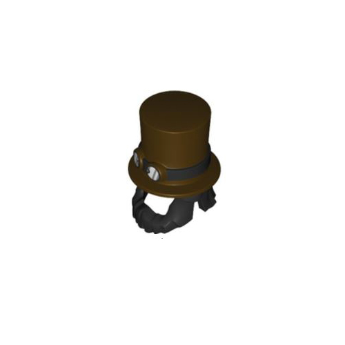 레고 부품 모자 수염 일체형 Dark Brown Minifigure, Headgear Hat, Top Hat Large with Black Beard and Band with Goggles Pattern
