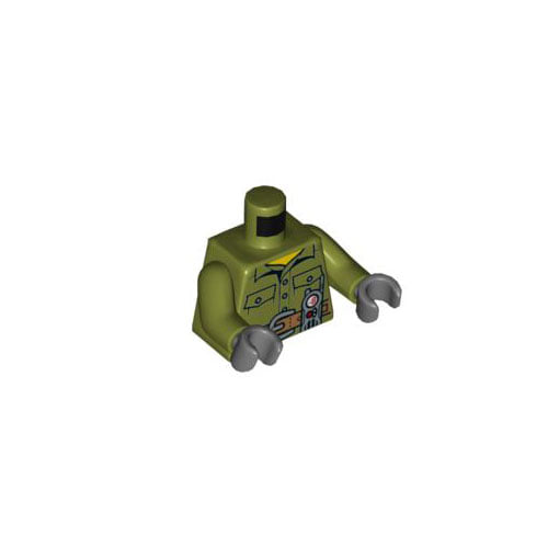 레고 부품 피규어 상체 토르소 화산 탐사원 Olive Green Torso Volcano Explorer Shirt with Belt and Radio Front, Volcano Logo Back Pattern / Olive Green Arms / Dark Bluish Gray Hands 6151409