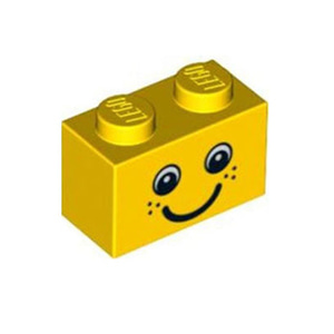 레고 부품 브릭 블럭 프린팅 웃는 얼굴 노란색 Yellow Brick 1 x 2 with Eyes and Freckles and Smile Pattern 4569078