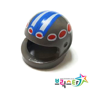 레고 부품 둥근 헬멧 진회색 Dark Gray Minifigure, Headgear Helmet Standard with Red/White Circles and Blue/White Striped Pattern