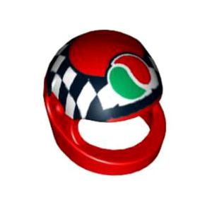 레고 부품 둥근 헬멧 빨간색 Red Minifigure, Headgear Helmet Standard with Checks and Octan Logo Pattern