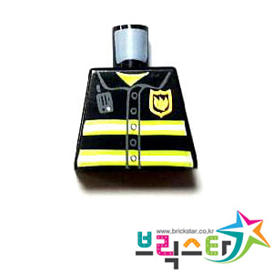 레고 부품 피규어 상체 토르소 소방관 Black Torso Fire Uniform Badge and Stripes Pattern with Radio팔 없는 몸통