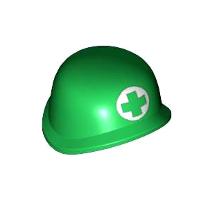 레고 부품 군인 철모 의무병 녹색 Green Minifigure, Headgear Helmet Army with Green Cross in White Circle Pattern (Medic) 4578483