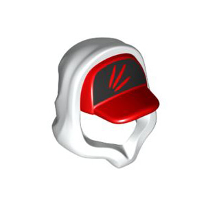 레고 부품 빨간색 모자와 흰색 후드 일체형 Red Minifigure, Headgear Cap - Short Curved Bill and White Hood with 3 Red Streaks on Black Pattern 6271131