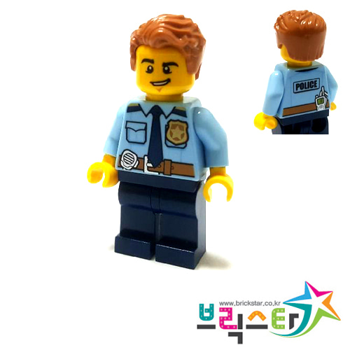 레고 피규어 시티 경찰 Police - City Officer Shirt with Dark Blue Tie and Gold Badge, Dark Tan Belt with Radio, Dark Blue Legs, Medium Nougat Tousled Hair