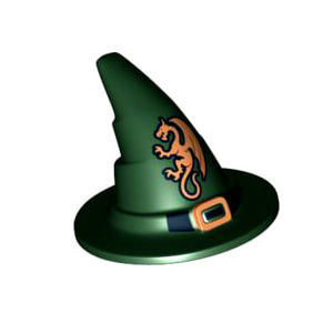 레고 부품 마법사 모자 다크 그린 Dark Green Minifigure, Headgear Hat, Wizard / Witch with Black Buckle and Gold Dragon Pattern 4587617