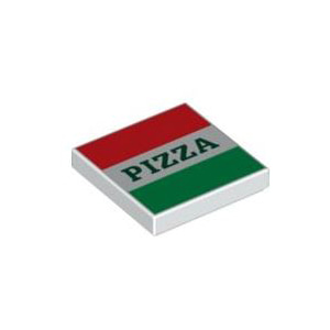 레고 부품 프린팅 피자 박스 White Tile 2 x 2 with Groove with Red and Green Stripes and Dark Green &#039;PIZZA&#039; Pattern (Pizza Box) 6175184