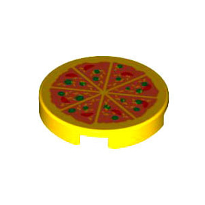 레고 부품 프린팅 피자 노란색 Yellow Tile, Round 2 x 2 with Bottom Stud Holder with Pizza Pattern 6102555