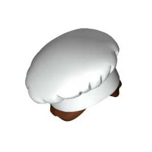 레고 부품 일체형 흰색 요리사 모자 적갈색 여성 헤어 White Minifigure, Hair Combo, Hat with Hair, Cook&#039;s (Toque) with Reddish Brown Hair in Bun Pattern 6271496
