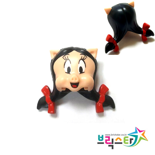 레고 부품 피규어 머리 폐튜니아 피그 살색 Light Nougat Minifigure, Head, Modified Looney Tunes Petunia Pig with Black Hair, Red Bows and Tongue Pattern