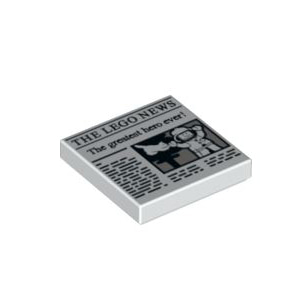 레고 부품 프린팅 신문 흰색 White Tile 2 x 2 with Groove with Newspaper &#039;THE LEGO NEWS&#039; and &#039;The greatest hero ever!&#039; Pattern 6218212
