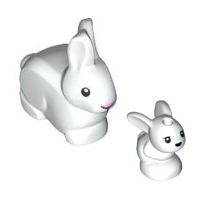 레고 부품 토끼 2종 세트 흰색 White Animal, Land Bunny / Rabbit with Black Eyes and Mouth and Bright Pink Nose Pattern 6186286
