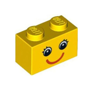 레고 부품 프린팅 브릭 블럭 웃는 얼굴 노란색 Yellow Brick 1 x 2 with Eyes with Eyelashes and Red Smile Pattern 4570442