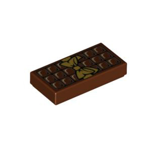 레고 부품 프린팅 음식 초콜릿 Reddish Brown Tile 1 x 2 with Groove with Candy Bar Chocolate Blocks and Gold Bow Pattern 6139435