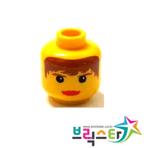 레고 부품 피규어 머리 여성 얼굴 Yellow Minifigure, Head Female with Red Lips, Brown Hair and Eyebrows Pattern - Blocked Open Stud