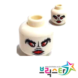 [USED변색있음]레고 부품 피규어 머리 에일리언 양면 얼굴 흰색 White Minifigure, Head Dual Sided Alien Black Eyebrows, Open Mouth and Two Red Eyes / Three Red Eyes Pattern - Blocked Open Stud