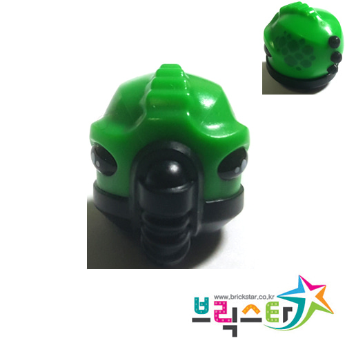 레고 부품 피규어 머리 외계인 녹색 Black Minifigure, Head, Modified Alien, Ridges, Spines, Breathing Mask, Bright Green Skin and Green Scales Pattern