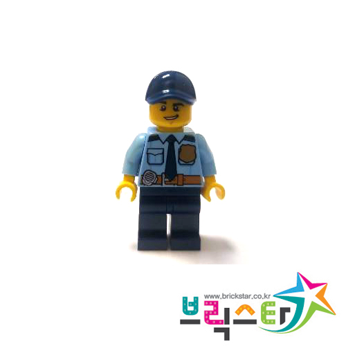 레고 피규어 시티 경찰 Police - City Officer Shirt with Dark Blue Tie and Gold Badge, Dark Tan Belt with Radio, Dark Blue Legs, Dark Blue Cap, Lopsided Grin